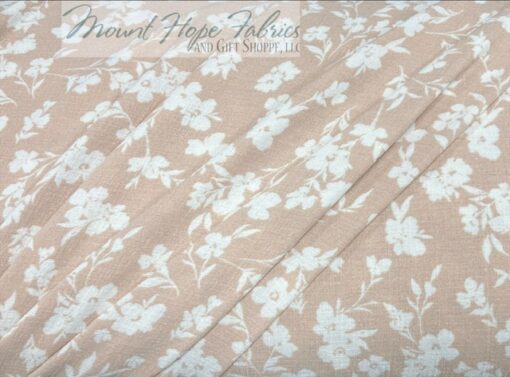 Poly Linen Weave- Tan/Ivory Floral