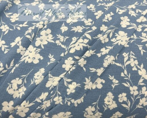 Poly Linen Weave- Denim/Ivory Floral