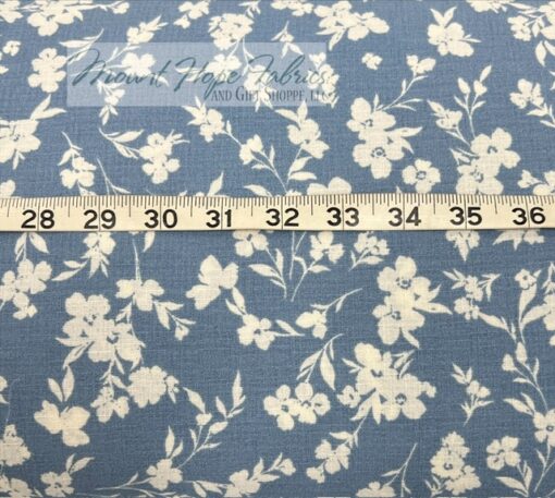 Poly Linen Weave- Denim/Ivory Floral - Image 2