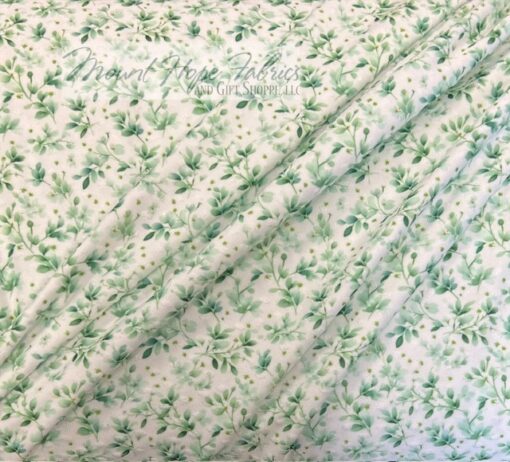 Swiss Dot Knit- Green/White Leaves