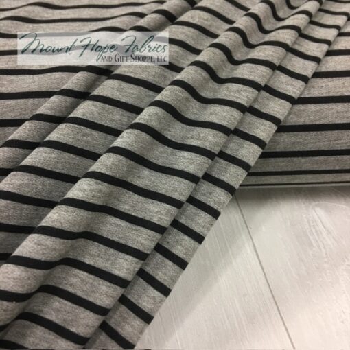 French Terry Knit- Grey/Black Stripes - Image 3