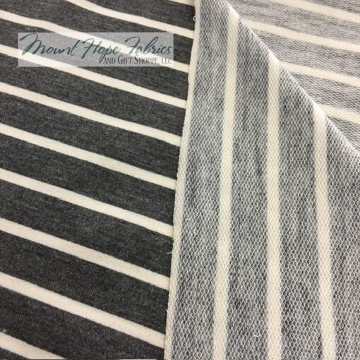 French Terry Knit- Charcoal/White Stripes - Image 3