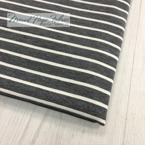 French Terry Knit- Charcoal/White Stripes