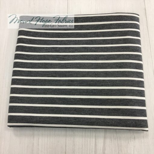 French Terry Knit- Charcoal/White Stripes - Image 2