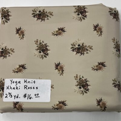 2 2/3 yard piece DTY Yoga Knit, Khaki Roses