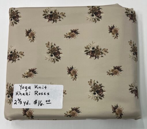 2 2/3 yard piece DTY Yoga Knit, Khaki Roses