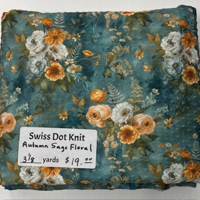 3 1/8 yard piece Swiss Dot Knit, Autumn Sage Floral
