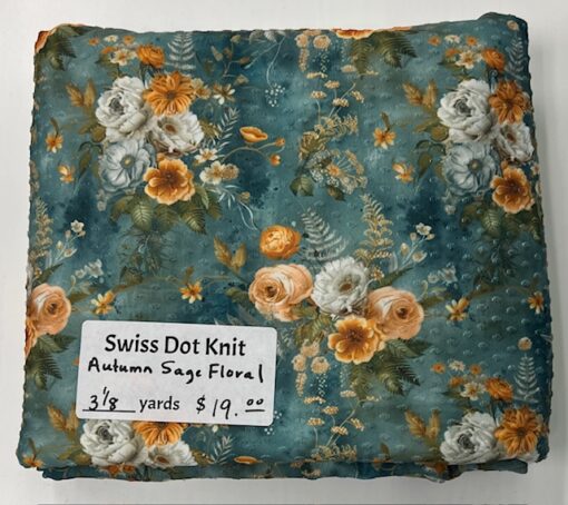 3 1/8 yard piece Swiss Dot Knit, Autumn Sage Floral