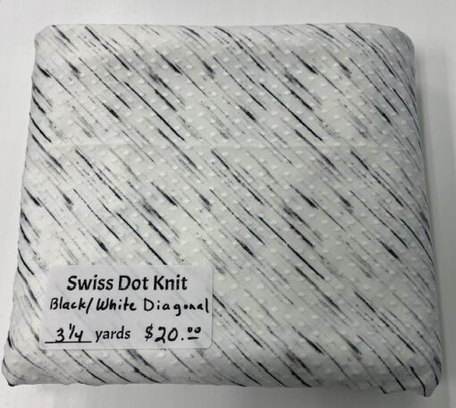 3 1/4 yard piece Swiss Dot Knit, Black/White Diagonal