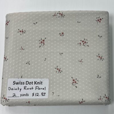 2 yard piece Swiss Dot Knit, Dainty Rust Floral