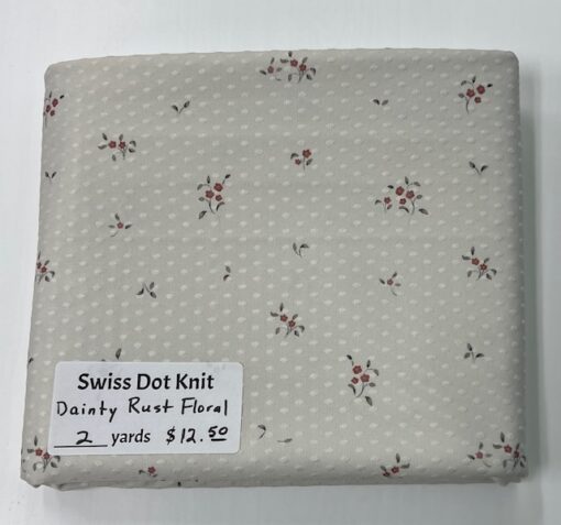 2 yard piece Swiss Dot Knit, Dainty Rust Floral
