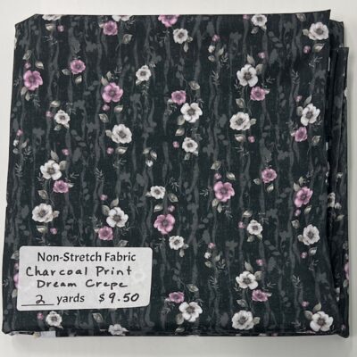2 yard piece Dream Crepe Polyester, Charcoal Print
