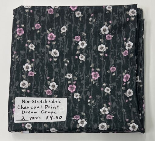 2 yard piece Dream Crepe Polyester, Charcoal Print