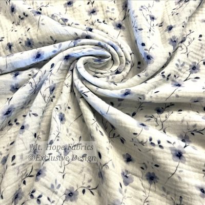 Double Gauze- Blue Floral on White 6104
