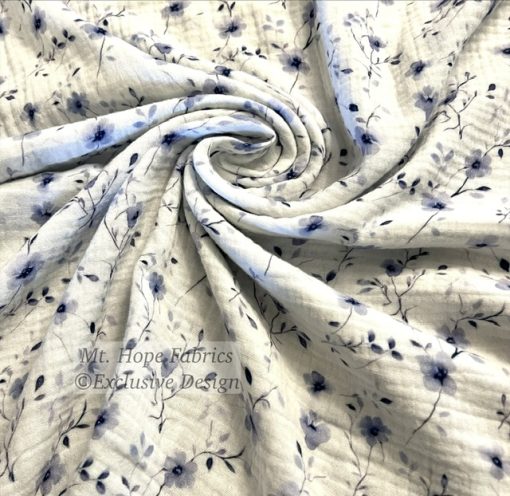 Double Gauze- Blue Floral on White 6104