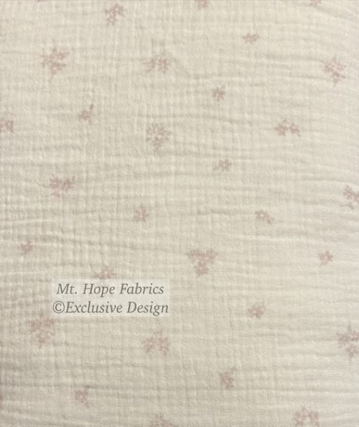 Double Gauze- Pink Flowers on White 5260