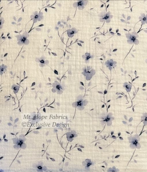Double Gauze- Blue Floral on White 6104 - Image 2