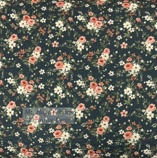 Swiss Dot Knit- Peach/Hunter Floral 6262