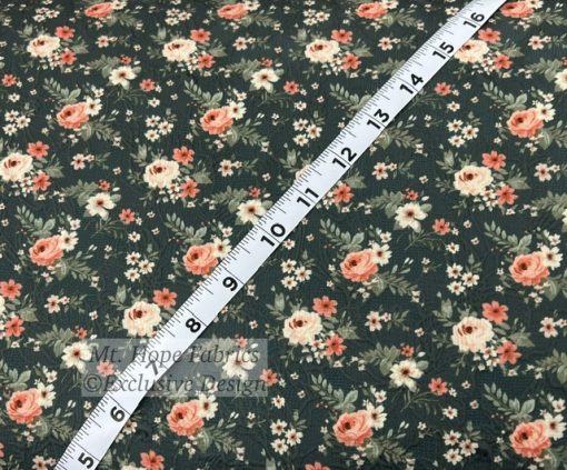 Embossed Polyester- Peach/Olive Floral 6270 - Image 3