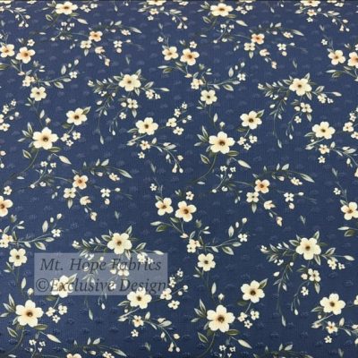 Swiss Dot Knit- Med Blue/Ivory Floral 6258