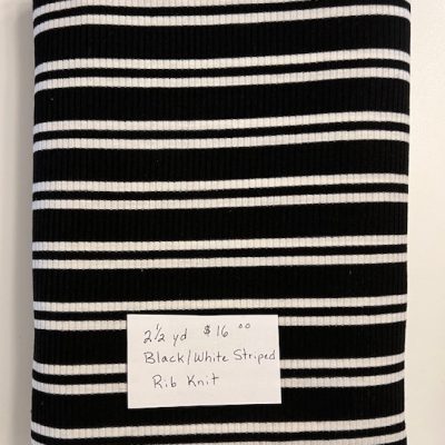 Remnant- 2 1/2 Yard Piece Black/White Striped Rib Knit