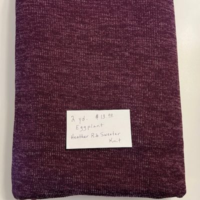 Remnant- 2 yard Piece Eggplant Heather Rib Sweater Knit