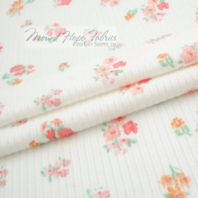 Yummy Rib Knit 4x2 Ditsy Floral- Coral Print