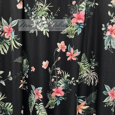 Smooth Rib Knit- Tropical Flowers on Black