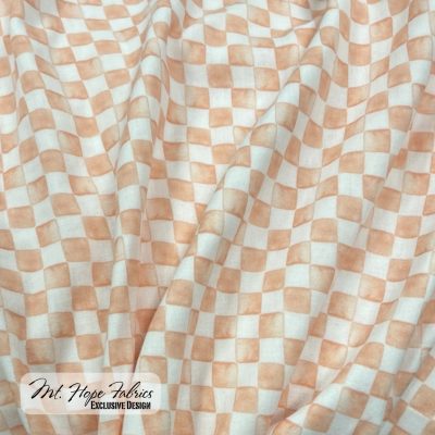 Double Gauze- Peach Checkerboard