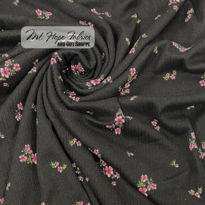Yummy Rib Knit 4x2- Black Floral 721