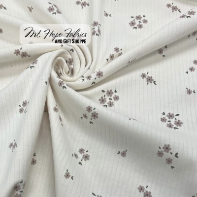 Cotton Ribbed Knit- Tan Floral Print