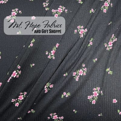 Yummy Rib Knit 4x2- Black Floral 721