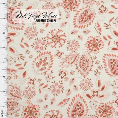 Linen Look Leaf Floral 117- Ivory/Rose