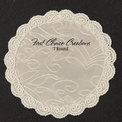 Embroidered Swirl Knit Round Veil, size 7, White