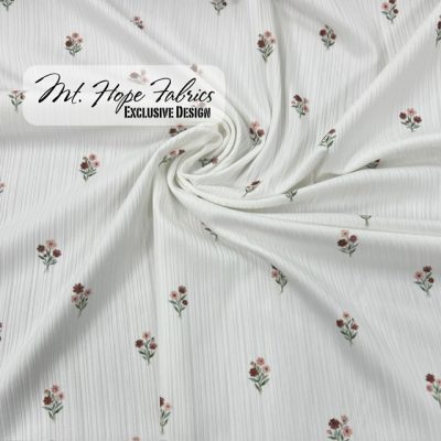 Variegated Poly Rib Knit- White Delicate Blooms