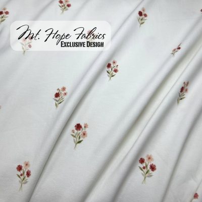 Cotton Spandex Knit- White Delicate Blooms