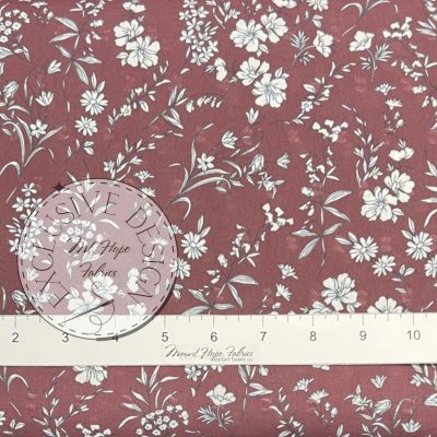 Poly Swiss Dots- Burgundy/White Floral