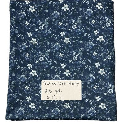 Remnant- 2 1/2 yard piece Swiss Dot Knit, Navy Floral