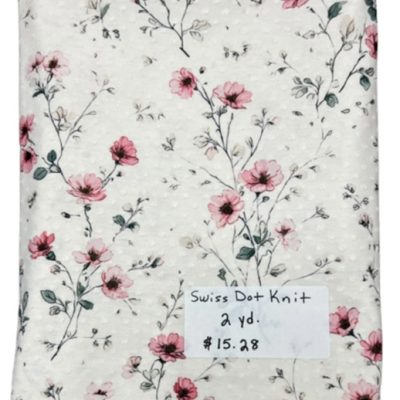 Remnant- 2 yard piece Swiss Dot Knit, Blooming Branches