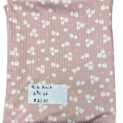Remnant- 2 3/4 yard piece Rib Knit, Blush Floral