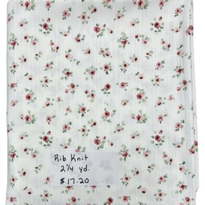 Remnant- 2 1/4 yard piece Rib Knit, Pink Roses