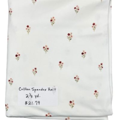 Remnant- 2 1/3 yard Cotton Spandex Knit, Delicate Blooms