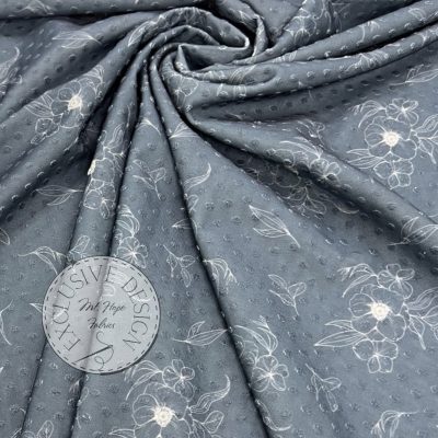 Swiss Dot Knit- Dusty Navy Outline Floral